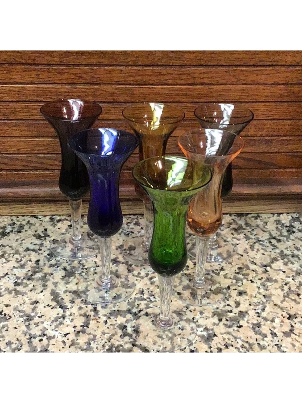 set of 6 colored MCM cordial stem glasses Aperitif